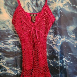 Vintage EUC Deep Pink Net Top with Beading Medium